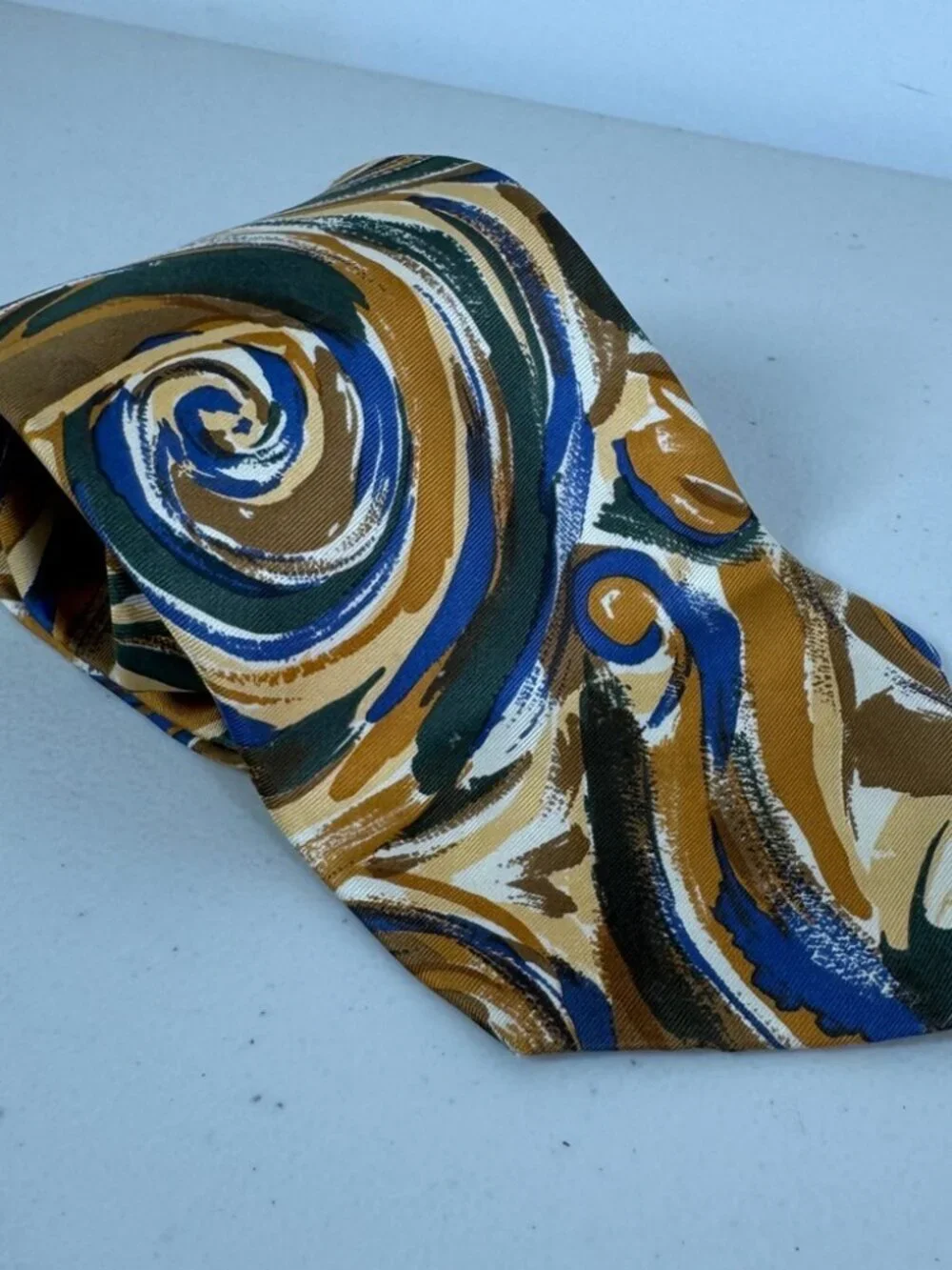 Lavatelli Silk Abstract Patterned Men's Tie Swirl Brown Blue Vintage Designer